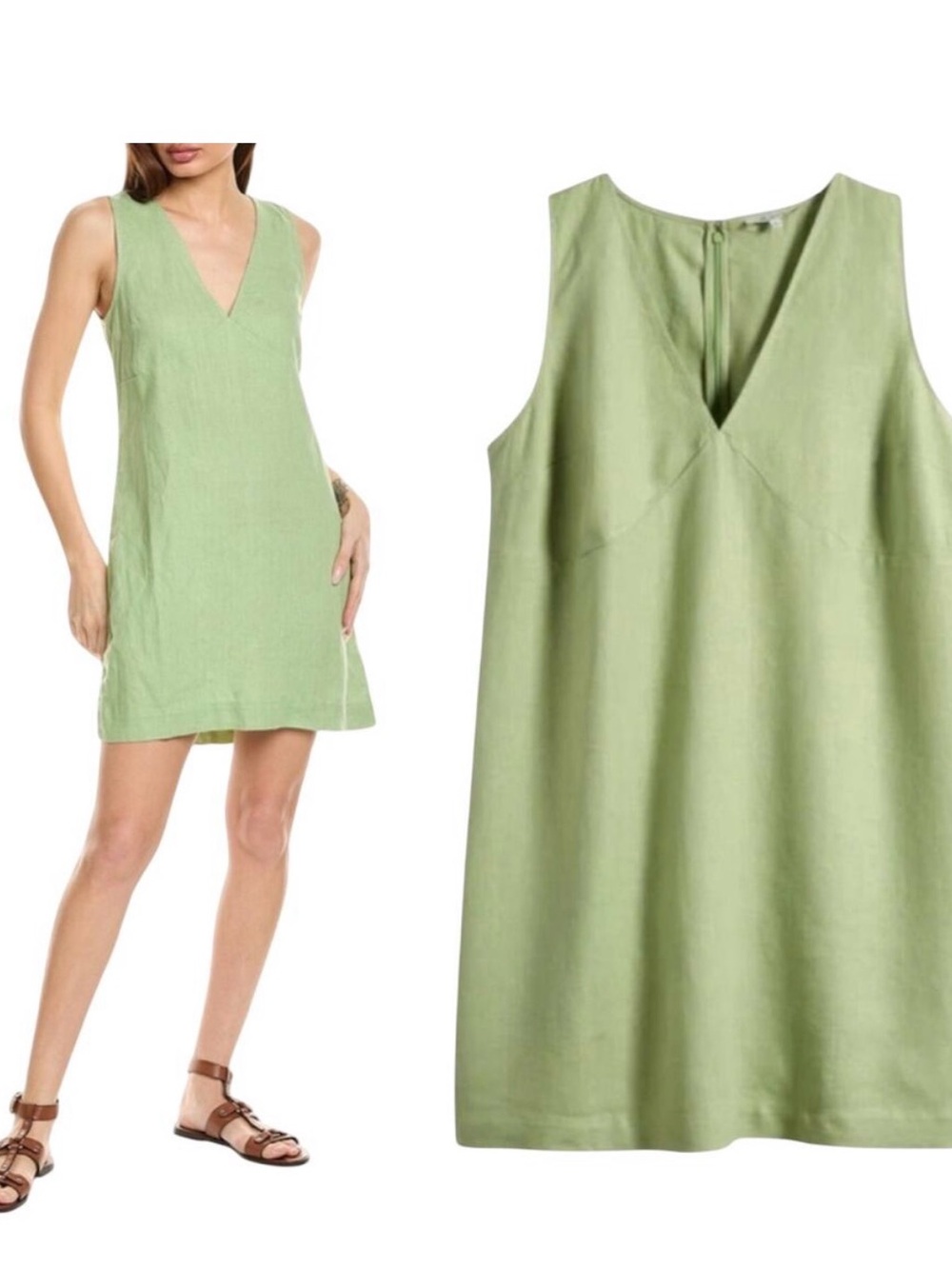 Madewell Light Green Linen Sleeveless V-Neck Mini Dress